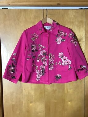 DB Sport magenta floral embroidered cropped jacket, size small